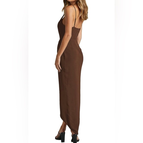 Women's Spaghetti Straps Ruched Wrap Split Hem Sleeveless Zipper Midi Dress, L - Picture 2 of 5